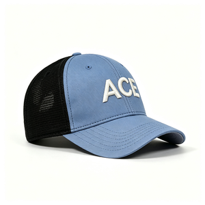 Two Tone 6-Panel 100% Polyester Canvas Trucker <b>Hat</b> Trucker <b>Cap</b> 3D Embroidery ACE Logo Mesh Back Breathable Summer Outdoor - Product Image 2