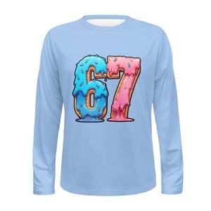 T-shirt a maniche lunghe con grafica 67 Donut per uomo e donna - Abbigliamento streetwear alla moda, diversi colori (giallo/arancione/blu) - Product Image 4