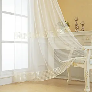 高品质卧室热粉色柔软透明花朵刺绣窗帘面料