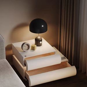 Table de chevet LE Cream, style italien, chambre à coucher, minimaliste, cuir, nouveau bois massif, blanc, rangement, armoire de chevet - Product Image 3