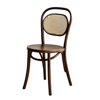 Chaise de salle à manger vintage en bois massif, style campagnard américain du milieu du siècle, dossier en osier, revêtement en vigne, rembourrage doux