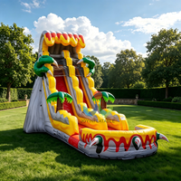 Toboggan aquatique gonflable double piste Monstre Dinosaure avec piscine à jets et griffes de monstre pour location commerciale