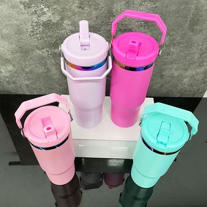Vaso de Acero Inoxidable de 30 oz con Asa y Tapa Abatible, Color Rosa Arcoíris, con Logotipo Personalizado - Product Image 2