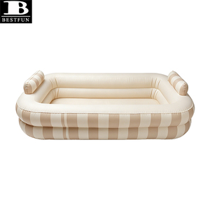 Piscine <span class=keywords><strong>gonflable</strong></span> <span class=keywords><strong>rectangulaire</strong></span> beige en PVC épaissi, avec rayures, transat <span class=keywords><strong>gonflable</strong></span> avec appui-tête, pour la famille, extérieur, jardin - Product Image 4