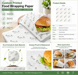 Custom Logo Waterproof <b>Greaseproof</b> Food Wrapping <b>Paper</b> for Burgers Sandwiches Fast Food Packaging - Product Image 4