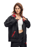 Veste en jean patchwork à carreaux en détresse technique lavée vintage pour femmes haut Streetwear à revers ample pour l'hiver et l'automne