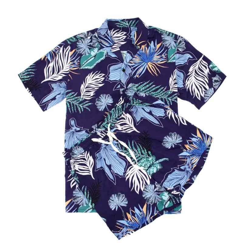 Custom casual spring and summer new men's Beach Short Sleeve Shirt Shorts Hawaiian Beach Floral Shirt Set