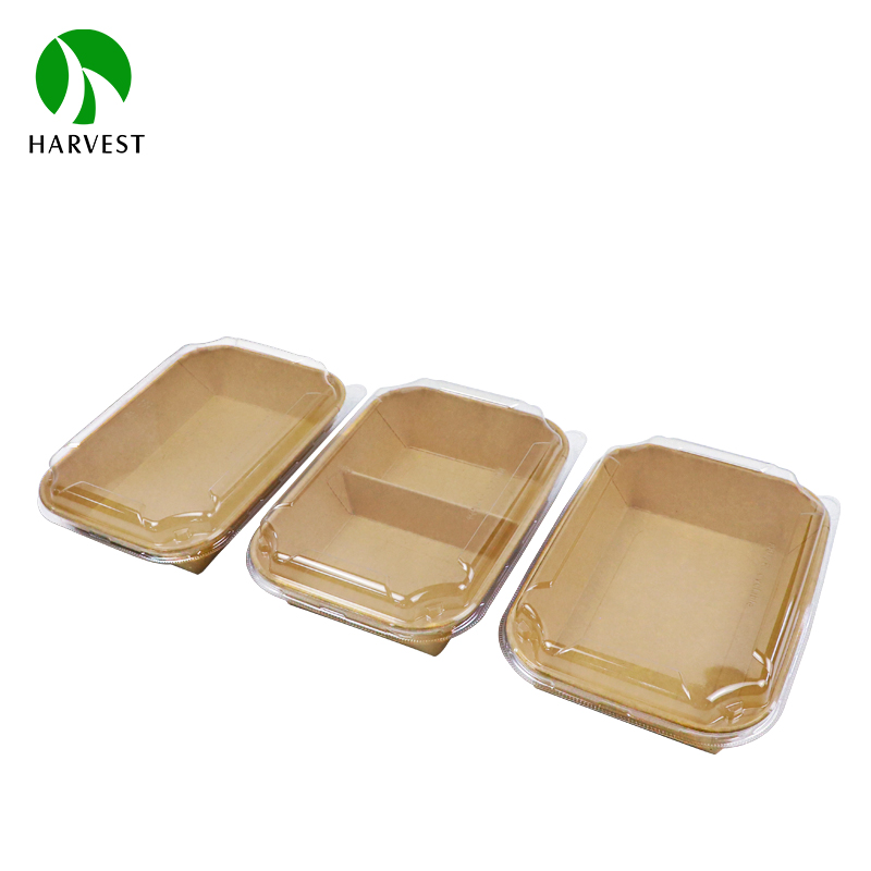2 Compartment Takeaway Paper Lunch Container Togo Disposable Rectangle Kraft Paper Food Box With Lid