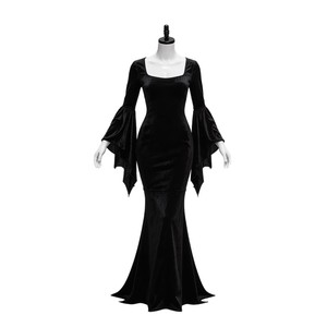 Vestido largo gótico de sirena para mujer, disfraz de Halloween, alas de murciélago, vampiro, bruja, fiesta, actuación en escenario, material sintético - Product Image 1