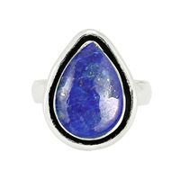 Bague en argent sterling 925 avec lapis-lazuli, taille poire, sertie clos, style vintage, unisexe, pour usage quotidien