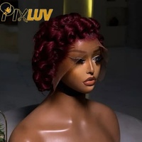 Penjual Wig Rambut Manusia Potongan Pixie Pendek Grosir Wig Potongan Pixie untuk Wanita Kulit Hitam # Wig Rambut Asli 99j Berwarna dengan Lace Front Tanpa Lem