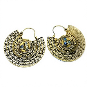 Pendientes de Aro Grandes de Labradorita, Pendientes de Piedra Bohemia, Pendientes de Aro de Piedra de Latón - Product Image 2