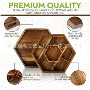 Nouvelle boîte à fruits secs en bois de style chinois, boîte à noix compartimentée en bois avec couvercle rabattable, boîte à thé en bois massif polygonale - Product Image 5
