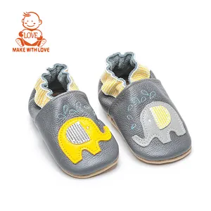 BEIBEIHAPPY Newborn Soft Sole Sheep Leather Baby Crawling Walking Shoes Toddler Slip-on Crib Elephant Loafer Shoes