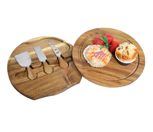 Planche à fromage en bois d'acacia et bambou écologique bloc de coupe rond jetable pour la cuisine comprend un couteau à couverts - Product Image 5