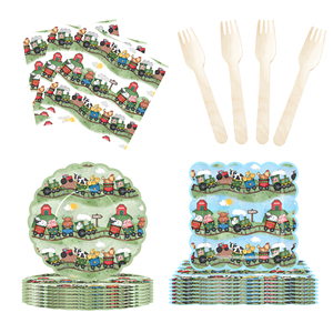 DAMAI Nouveaux Assiettes, Gobelets et Serviettes en Papier Jetables Thème Train et Animaux de la Ferme pour Fêtes et Célébrations d'Anniversaire - Product Image 5