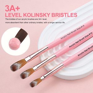 3 Piezas # Pinceles de Uñas de Acrílico 8/10/14, Pincel Profesional de Madera <span class=keywords><strong>Rosa</strong></span> con Cristal para Extensión de Uñas, Herramientas de Manicura para Esculpido 3D - Product Image 4