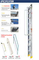 Échelle droite en aluminium certifiée EN131 avec main courante, échelle de sécurité personnalisable pour escalier, balcon, accès au grenier