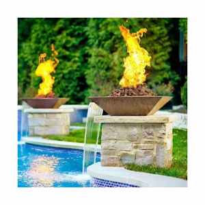 Fuente de fuego de acero corten para exteriores, cuencos de agua y fuego para piscinas - Product Image 1