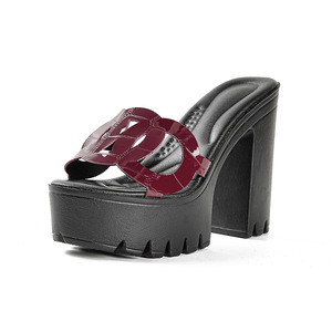 Black Patent Leather Platform Heeled <b>Sandals</b> Open Toe Chunky High Heel Slip-On Summer Women Shoes Drop Shipping - Product Image 5