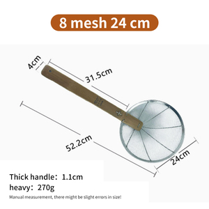 Passoire araignée en acier inoxydable avec manche long en bambou synthétique, résistante aux brûlures, pour pâtes et nouilles - Product Image 6
