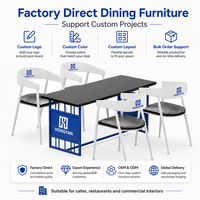 Ensemble de table à manger moderne et durable avec plateau en bois et structure en fer, mobilier de restaurant pour hôtels et centres commerciaux, utilisation en intérieur