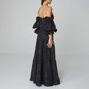 Completo due pezzi da donna con top corto a balze <span class=keywords><strong>e</strong></span> gonna lunga a strati, top a fascia in pizzo con spalle scoperte <span class=keywords><strong>e</strong></span> gonna con cintura, set da resort - Product Image 3