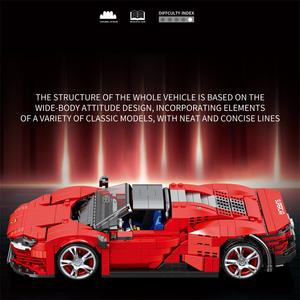 Blocs de construction de modèle de supercar rouge de la série technique, voiture de course de style MOC SP3 avec portes à ciseaux, compatible avec les grandes marques - Product Image 5