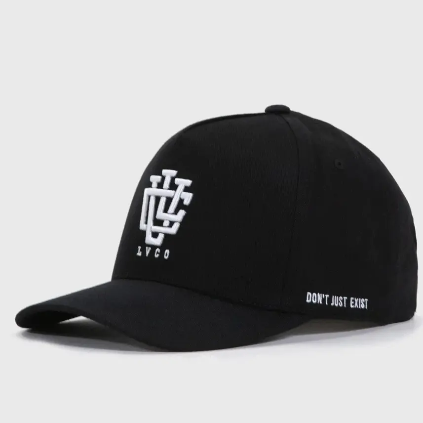 כותנה מכובסת רקומה חיצונית שחורה כובע בייסבול 47 מותג גבר כובעי ספורט שוליים מעוקלים כובע סנאפ באק עם מסגרת A
