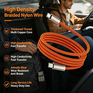 Cable de Carga Magnético Tipo C a Tipo C de 240W <span class=keywords><strong>PD3</strong></span>.<span class=keywords><strong>0</strong></span> con Enrollamiento Automático, Nylon Trenzado, Chip E-Marker, Carga Rápida Segura a Baja Temperatura - Product Image 2