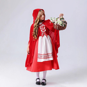 Vestido de encaje de estilo de niña suave de Lolita para espectáculo de escenario de lujo para niños con capa disfraz de Caperucita Roja - Product Image 2