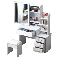 Coiffeuse moderne et simple blanche avec panneau, en bois, pour maquillage et table de toilette, idéale pour petit appartement, chambre et salon