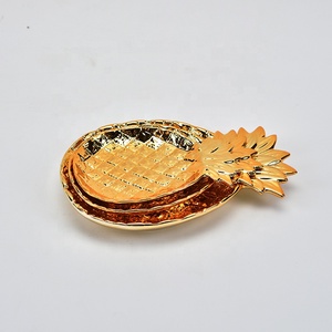 Juego de platos de joyería de cerámica de tres piezas estilo <span class=keywords><strong>piña</strong></span> Platos y platos chapados en oro - Product Image 4