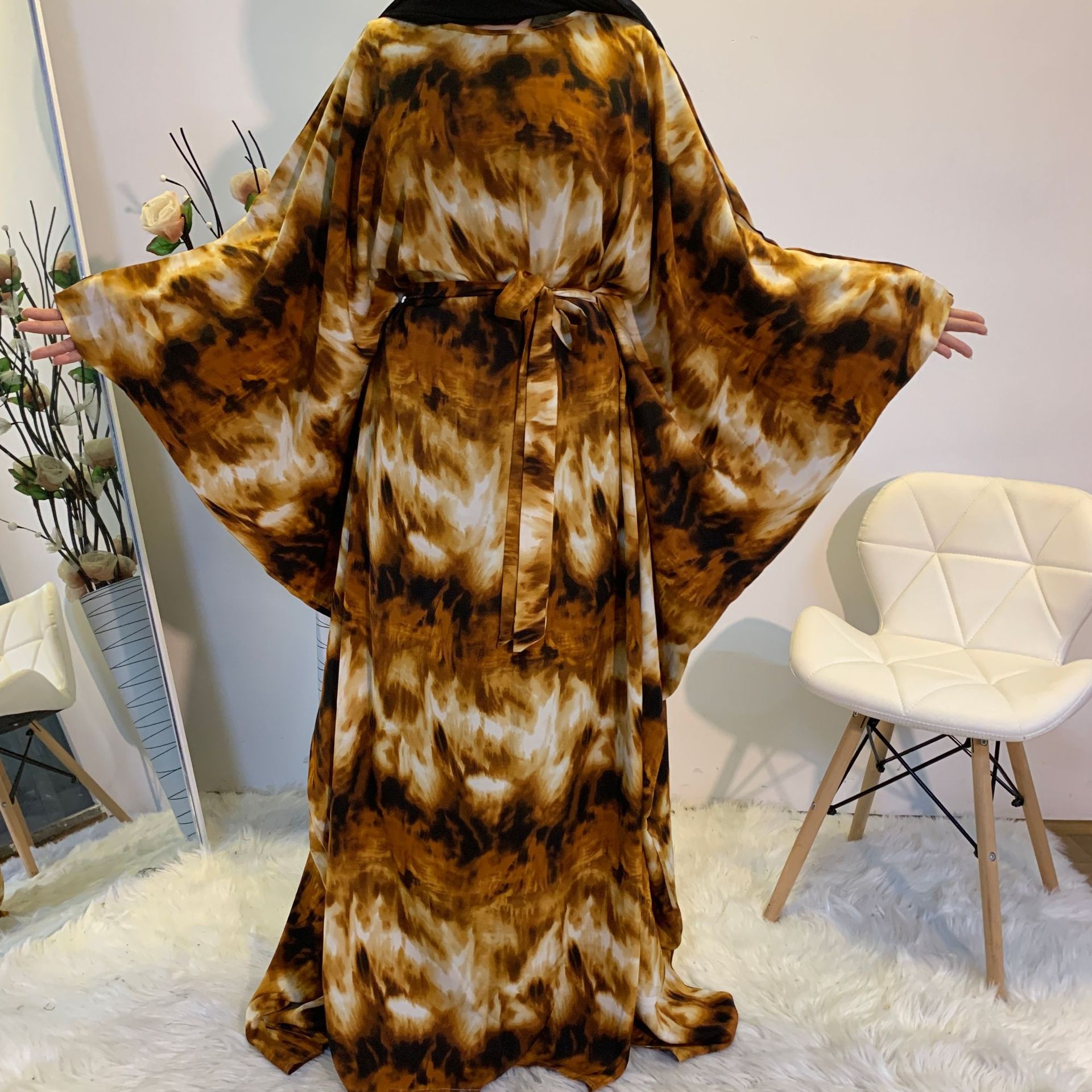 Mama's printed bat sleeves muslim abaya fashion loose women's plus size abaya dress