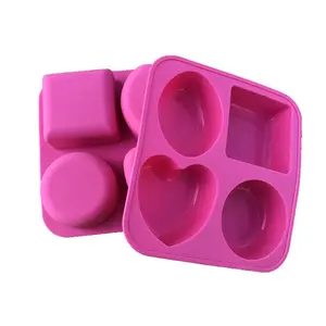YS 4 Cavity Round Oval Heart-Shaped Square Handmade Soap Silicone Mold Handmade Aromatherapy DIY Mu Si Cake Baking Making Tools
