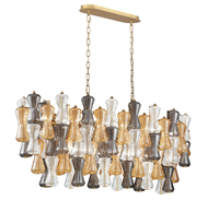 Lustre rectangulaire en verre caramel de luxe en acier inoxydable de haute qualité pour cuisine, salon, chambre à coucher, luminaire suspendu