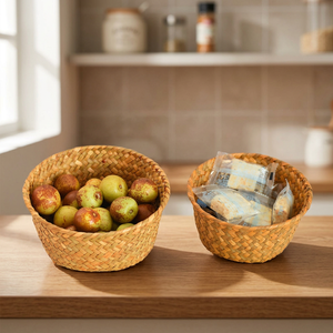 Vintage Circle Seagrass Woven Multi-Purpose <b>Small</b> Storage <b>Basket</b> for Home Use - Product Image 4