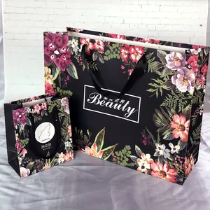 Mini sac en papier Design à fleurs, fourre-tout, emballage de luxe, avec Logo, imprimé personnalisé, avec poignées, vente en gros, unités