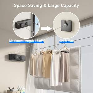 Nouvelle conception de séchoir mural gain de place, corde à <span class=keywords><strong>linge</strong></span> rétractable invisible de 4,2 mètres avec corde réglable - Product Image 4