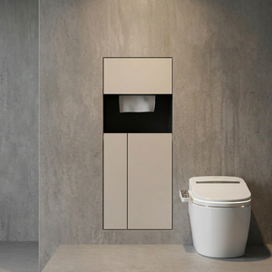 Support mural 4-en-1 encastré pour douche, porte-papier toilette, <span class=keywords><strong>niche</strong></span> murale <span class=keywords><strong>de</strong></span> <span class=keywords><strong>salle</strong></span> <span class=keywords><strong>de</strong></span> <span class=keywords><strong>bain</strong></span> en acier inoxydable 304 avec poubelle dissimulée, compatible carrelage - Product Image 2