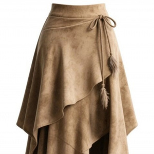 Falda de gamuza de color liso con diseño irregular, estilo retro occidental, cintura imperio vintage, código europeo transfronterizo, moda 2026 - Product Image 4