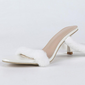 Sandales d'été à talons aiguilles fins et ouverts pour femmes, avec lanières de cheville en fourrure douce, idéales pour l'extérieur - Product Image 6