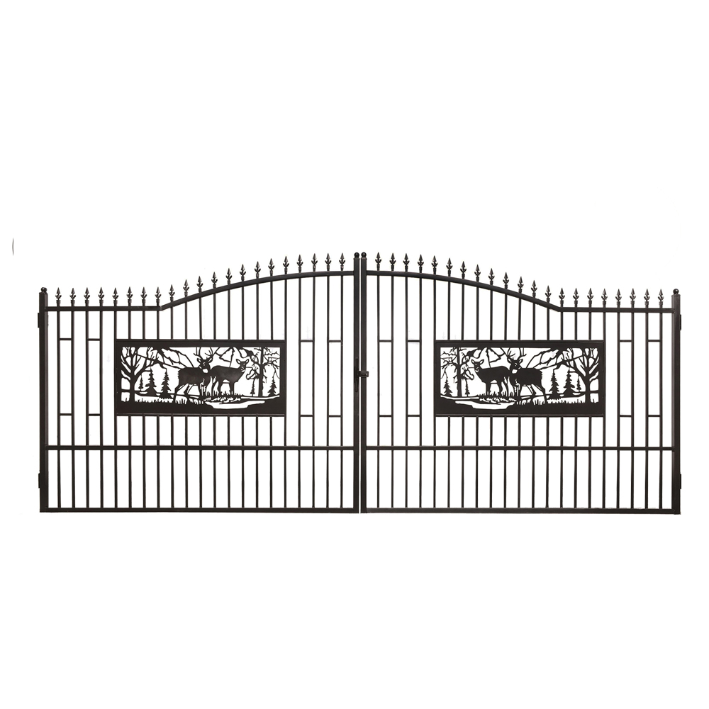 KJ 1 PC Luxury Outdoor Large Luxury Double Door Iron Gates Wrought Iron Gate Designs High Quality Driveway Gates Villa Gate