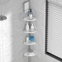 WIREKING Étagère de rangement de salle de bain réglable à 4 niveaux Tige de tension autoportante Support de douche avec porte-serviettes