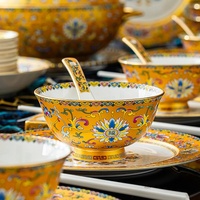 Service de table en céramique de Jingdezhen personnalisé, style chinois, émail, style palais, bols, assiettes, plats, compatible micro-ondes, cadeau d'entreprise