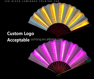 Customized Logo High Brightness Led Light Luminous Bamboo Folding Hand Fan Nightclub Bar Party Performance Props Phantom Fan