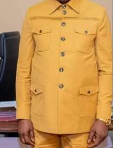 Sarı standı yaka Safari erkek takım elbise 2 parça (ceket + pantolon) erkekler için afrika kıyafeti tulum tarzı basit takım elbise Slim Fit - Product Image 2