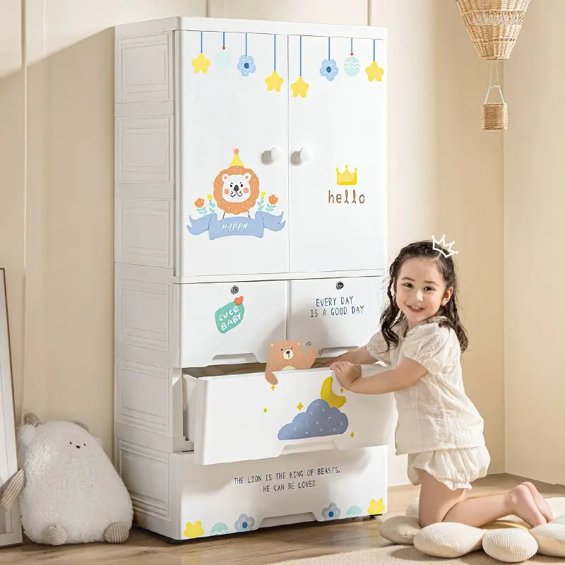 65CM width cartoon animal pattern storage cabinet multi-function plastic wardrobe for baby