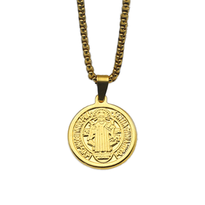 Collar Novirassine con Colgante de Cruz Ortodoxa y Medalla de San Benito, Chapado en Oro de 18K, Cadena de Acero Inoxidable, para Fiestas, Moda Elegante - Product Image 6