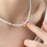 Collier Bowei style coréen doux avec perles rondes et pendentif cœur pour la clavicule